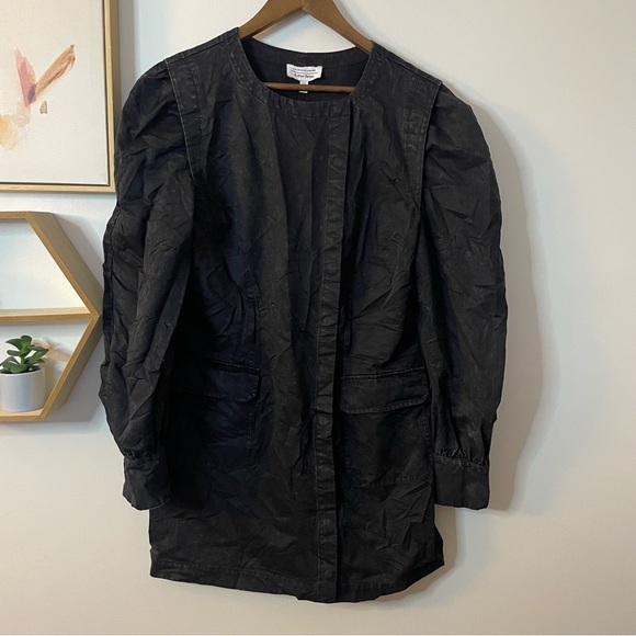 & Other Stories Puff-Sleeve Button Detail Denim Mini Dress in Washed Black sz 8 - Picture 2 of 10